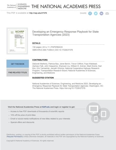 Developing an Emergency Response Playbook for State Transportation Agencies