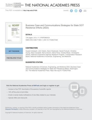 Business Case and Communications Strategies for State DOT Resilience Efforts