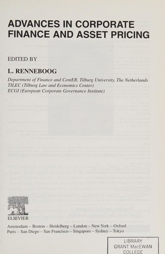 Advances in Corporate Finance and Asset Pricing