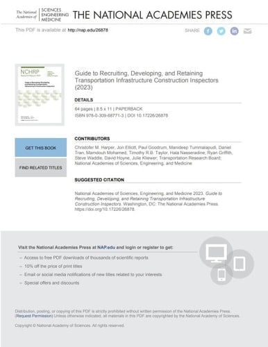 Guide to Recruiting, Developing, and Retaining Transportation Infrastructure Construction Inspectors
