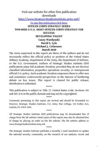 Towards a United States Army Officer Corps Strategy for Success