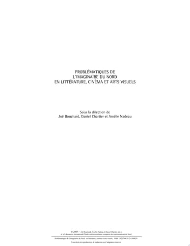 Problématiques de l'imaginaire du Nord en littérature, cinéma et arts visuels