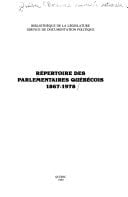 Répertoire des parlementaires québécois, 1867-1978 (French Edition)