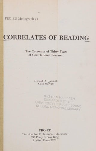 Correlates of Reading The Consensus of Thirty Years of Correlational Research
