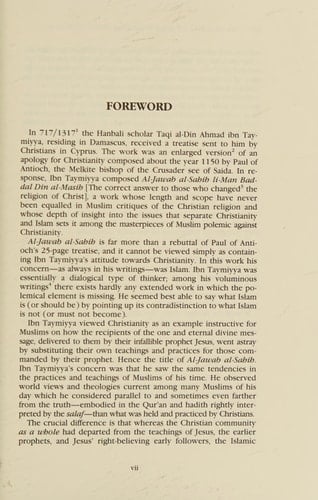 A Muslim Theologian's Response to Christianity A Translation of Ibn Taymiyya's Jawab Al-Sahih Li-man Baddala Din Al-Masih
