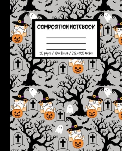Halloween Kawaii Cat Composition Notebook: Cute Kawaii Halloween Kitty Composition Notebook | Spooky Halloween Composition Notebook | 120 7.5x9.25 Wide Ruled Pages