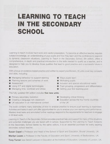 Learning to teach in the secondary school a companion to school experience