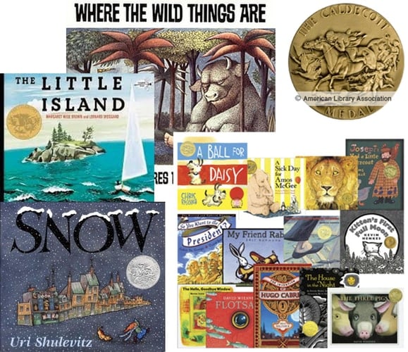 Book Sets Caldecott (9) : Officer Buckle and Gloria - Miss Rumphius - Peppe the Lamp Lighter - The Stinky Cheese Man and Other Stories - Where the Wild Things Are - Song and Dance Man - Snow - The Little Island - Albert (An Unofficial Box Set)