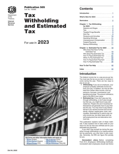 Tax Withholding and Estimated Tax (Publication 505): Tax Guide for Individuals: For Use in Preparing 2023 Returns (IRS Publications)