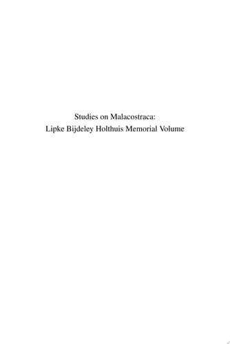 Studies on Malacostraca: Lipke Bijdeley Holthuis Memorial Volume