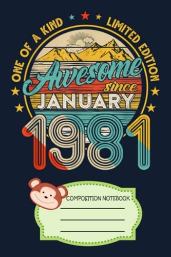 Born In January 1981 40th Birthday Gift Retro 40 Years Old JIHMT Notebook: 120 Wide Lined Pages - 6" x 9" - College Ruled Journal Book, Planner, Diary for Women, Men, Teens, and Children