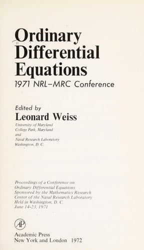 Ordinary differential equations;: 1971 NRL-MRC conference