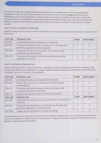 Health and Social Care Awards: Level 3 Dementia Care Award and Certificate