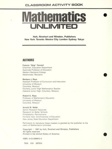 Math Unlimited, 1987: Grade 5