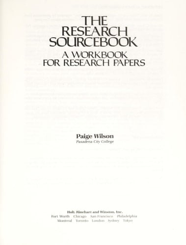 The Research Sourcebook A Workbook for Research Papers