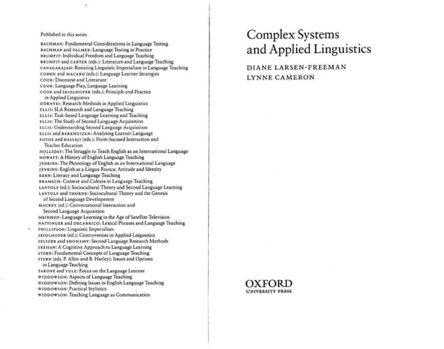 Complex Systems and Applied Linguistics (Oxford Applied Linguistics)