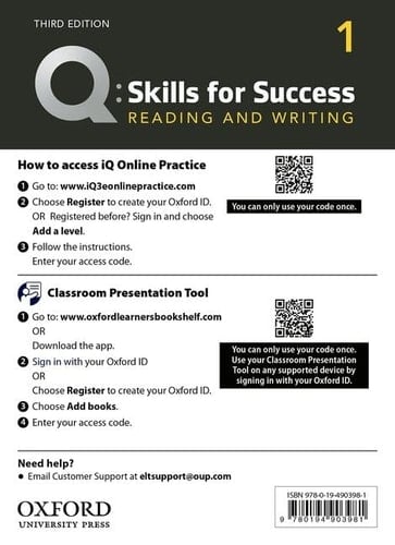 Q3e 1 Reading and Writing IQ and Classroom Presentation Tool: Teacher Access Code Card Pack