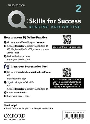 Q3e 2 Reading and Writing IQ and Classroom Presentation Tool: Teacher Access Code Card Pack
