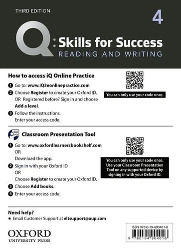 Q3e 4 Reading and Writing IQ and Classroom Presentation Tool: Teacher Access Code Card Pack