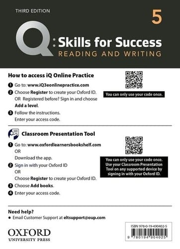 Q3e 5 Reading and Writing IQ and Classroom Presentation Tool: Teacher Access Code Card Pack