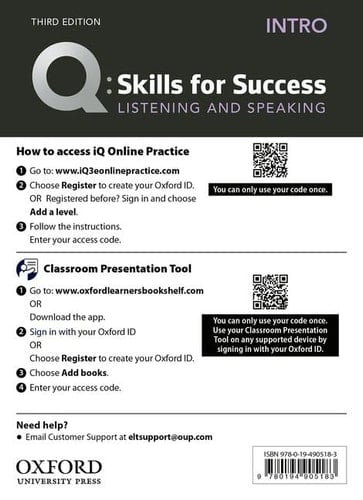 Q3e Intro Listening and Speaking IQ and Classroom Presentation Tool: Teacher Access Code Card Pack