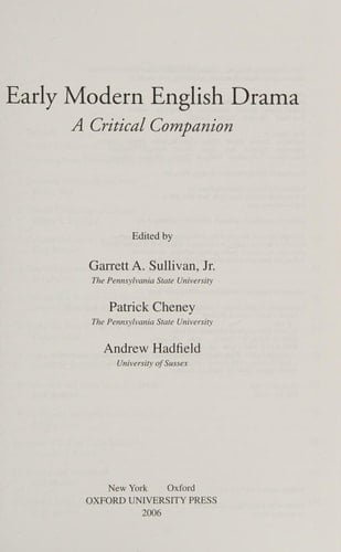 Early Modern English Drama: A Critical Companion
