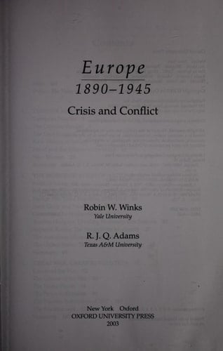 Europe, 1890-1945: Crisis and Conflict