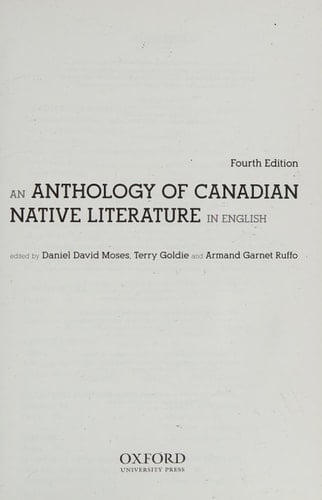 An Anthology of Canadian Native Literature in English, Fourth Edition