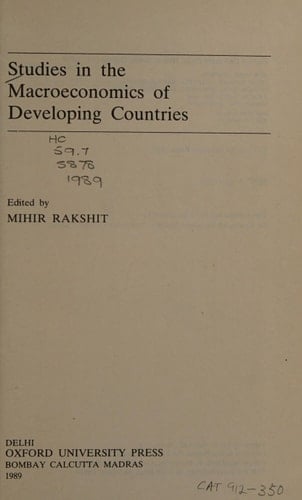 Studies in the Macroeconomics of Developing Countries