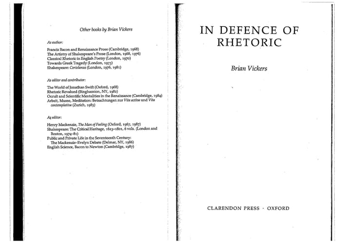 In Defence of Rhetoric (Clarendon Paperbacks)