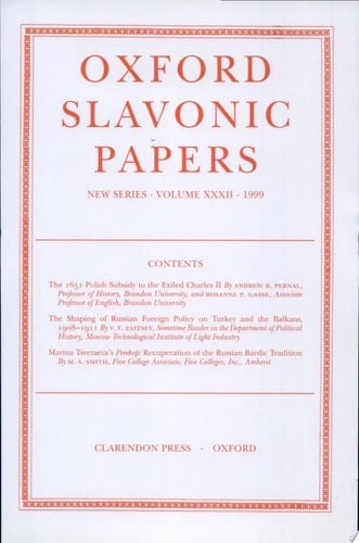 Oxford Slavonic Papers, New Series: Volume XXXII (1999)