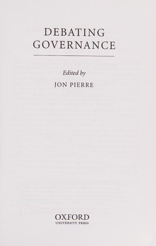Debating Governance: Authority, Steering, and Democracy