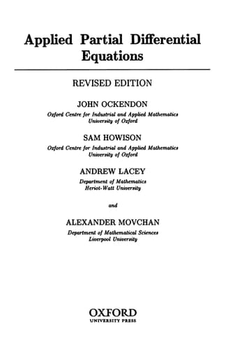 Applied Partial Differential Equations (Oxford Texts in Applied and Engineering Mathematics)