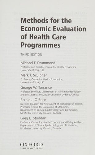 Methods for the Economic Evaluation of Health Care Programmes (Oxford Medical Publications)