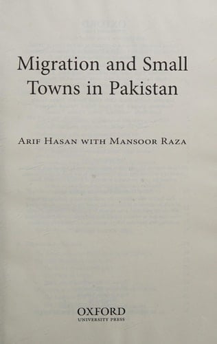 Migration and Small Towns in Pakistan