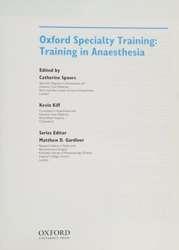 Training In Anaesthesia (Oxford Specialty Training: Training In)