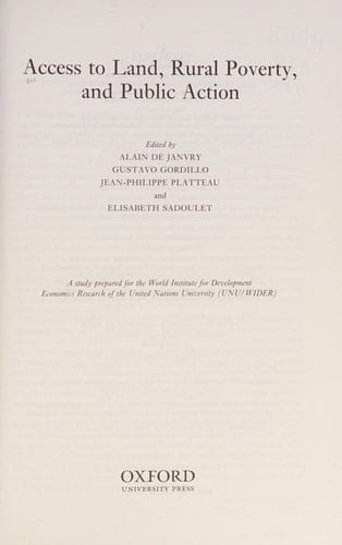 Access to Land, Rural Poverty, and Public Action (WIDER Studies in Development Economics)