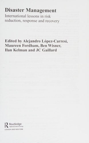 Disaster management: international lessons in risk reduction, response and recovery