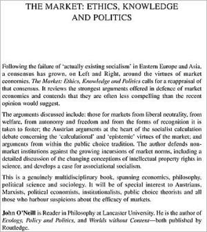 Market: Ethics, Knowledge and Politics