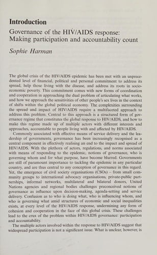 Governance of HIV/AIDS: making participation and accountability count