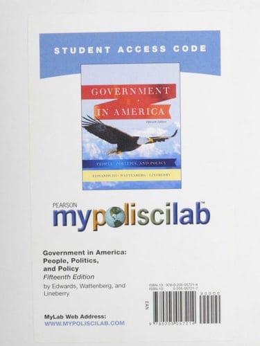 MyPoliSciLab without Pearson eText -- Standalone Access Card -- for Government in America: People, Politics and Policy (15th Edition)