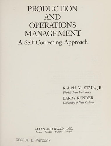 Production and operations management: A self-correcting approach