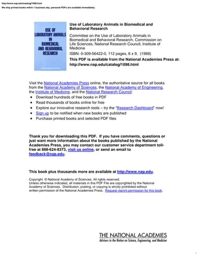 Use of Laboratory Animals in Biomedical and Behavioral Research