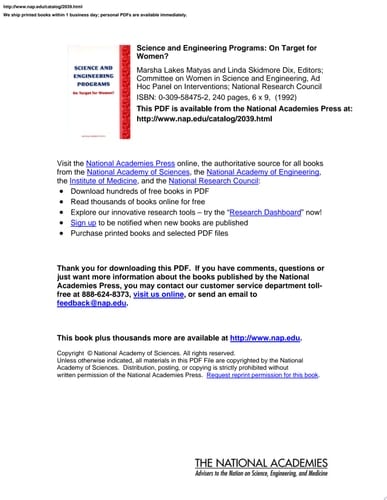 Science and Engineering Programs On Target for Women?