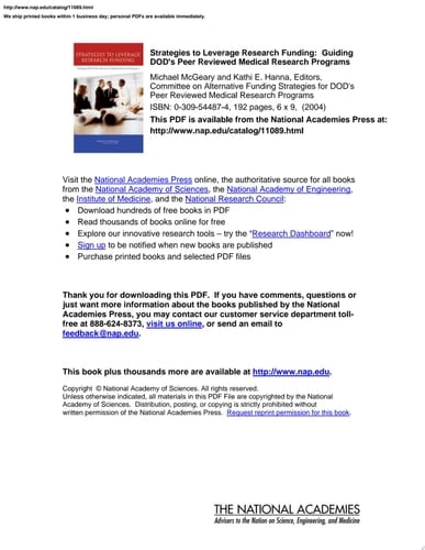 Strategies to Leverage Research Funding Guiding DOD's Peer Reviewed Medical Research Programs