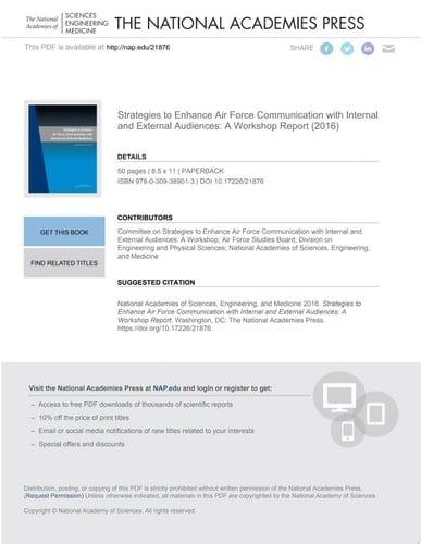 Strategies to Enhance Air Force Communication with Internal and External Audiences A Workshop Report