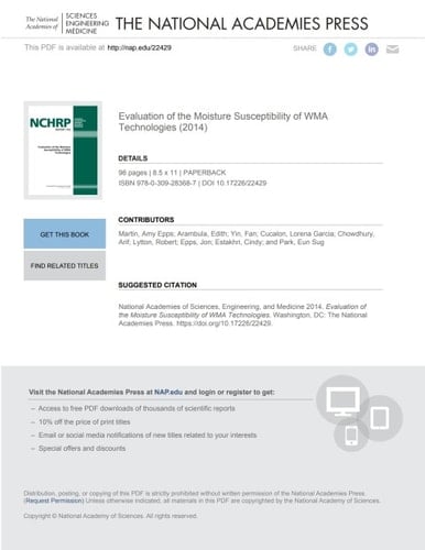 Evaluation of the Moisture Susceptibility of WMA Technologies