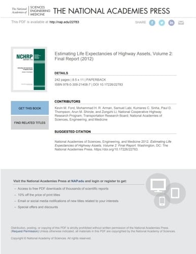 Estimating Life Expectancies of Highway Assets, Volume 2: Final Report