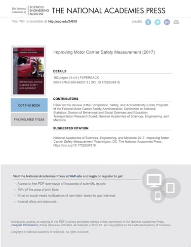 Improving Motor Carrier Safety Measurement