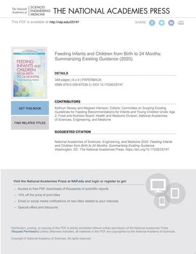 Feeding Infants and Children from Birth to 24 Months Summarizing Existing Guidance